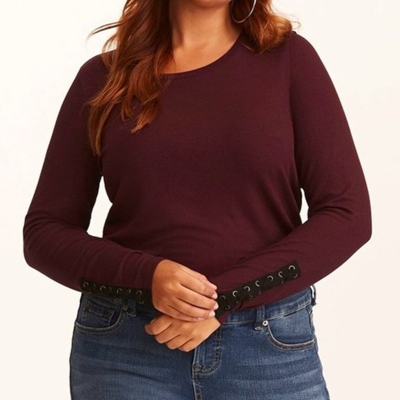 torrid Tops - Torrid Super Soft Maroon Rib-Knit Long Sleeve Tee